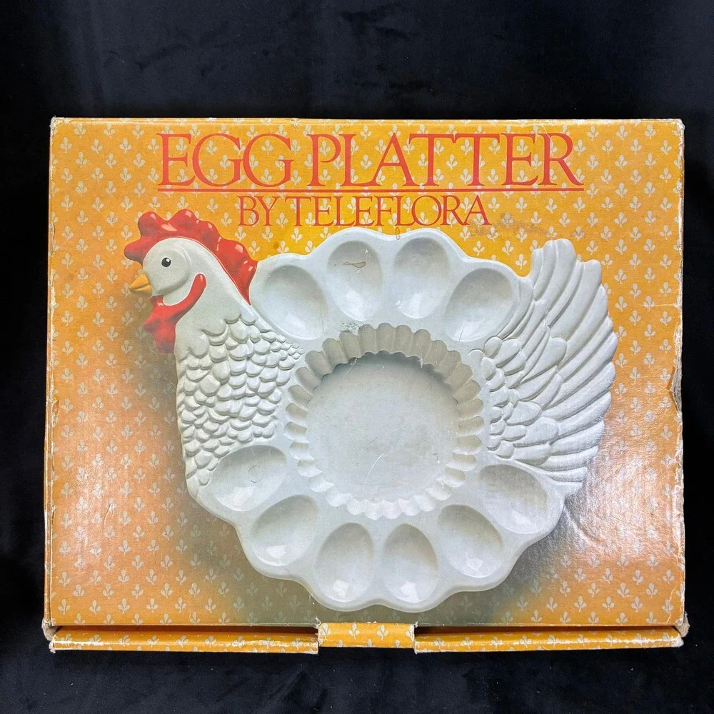 Teleflora Chicken Deviled Egg Platter White Ceramic Hen Serving Dish 12in Boxed